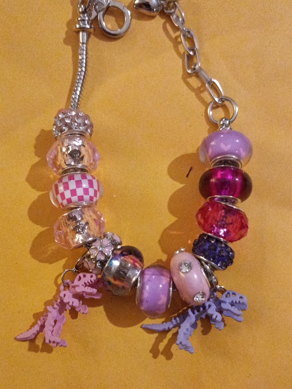 Handmade Pink And Purple Beaded Charm Bracelet